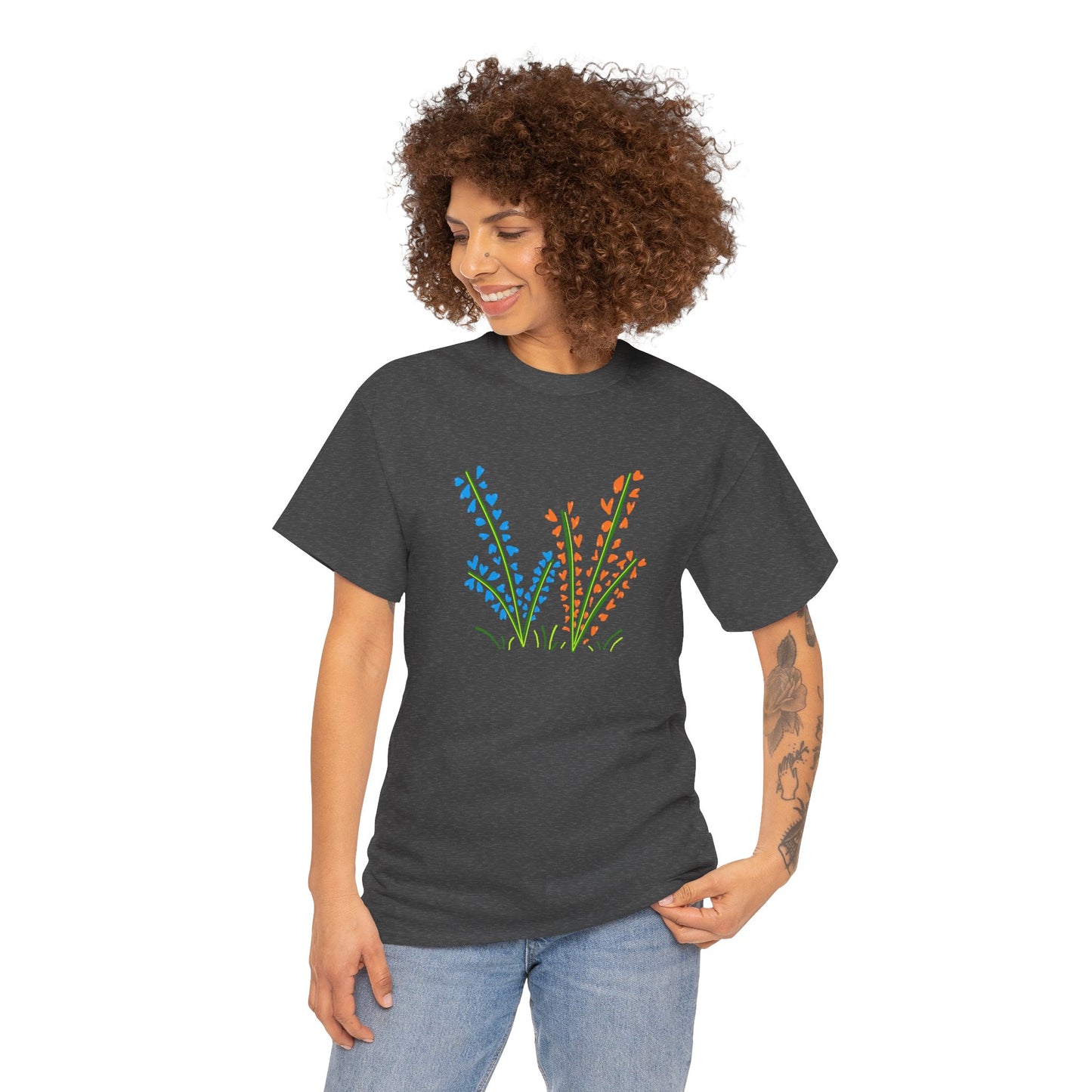 Blue Orange Wildflowers Tee - Unisex Heavy Cotton