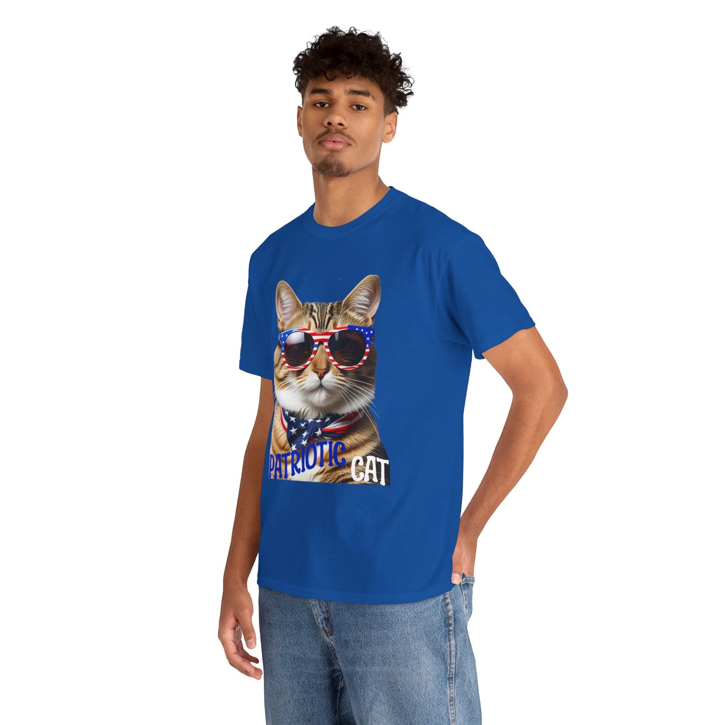 Patriotic Cat T-shirt for 4th of July - Unisex Tee, Heavy Cotton Shirt