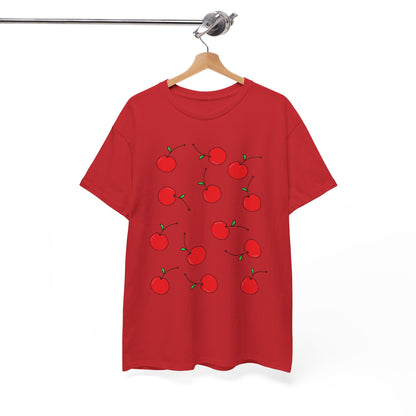 Red Cherry Pattern Frut T-shirt - Healthy Eating Tee