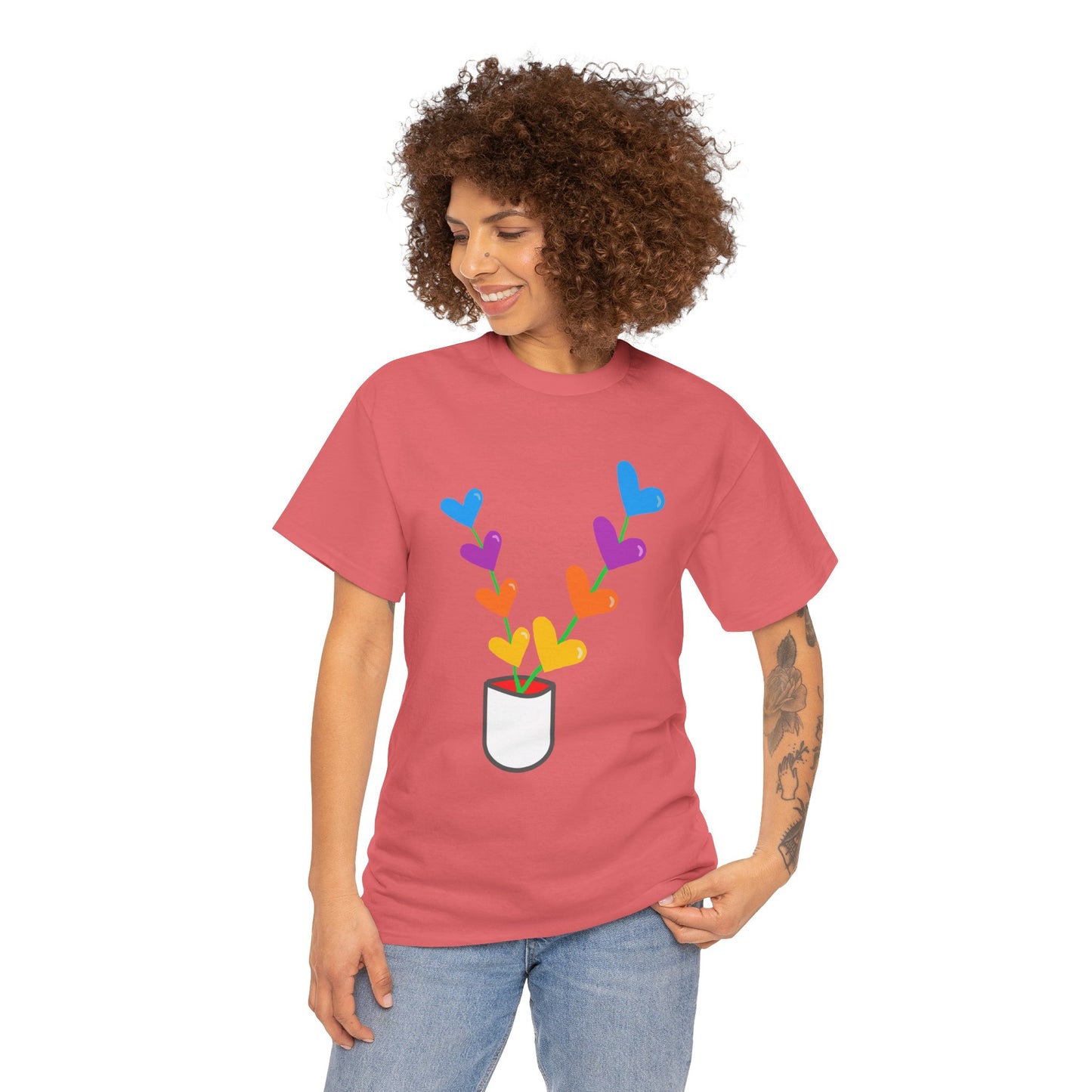 Colorful Heart Flowers T-shirt - Flower Pot Tee