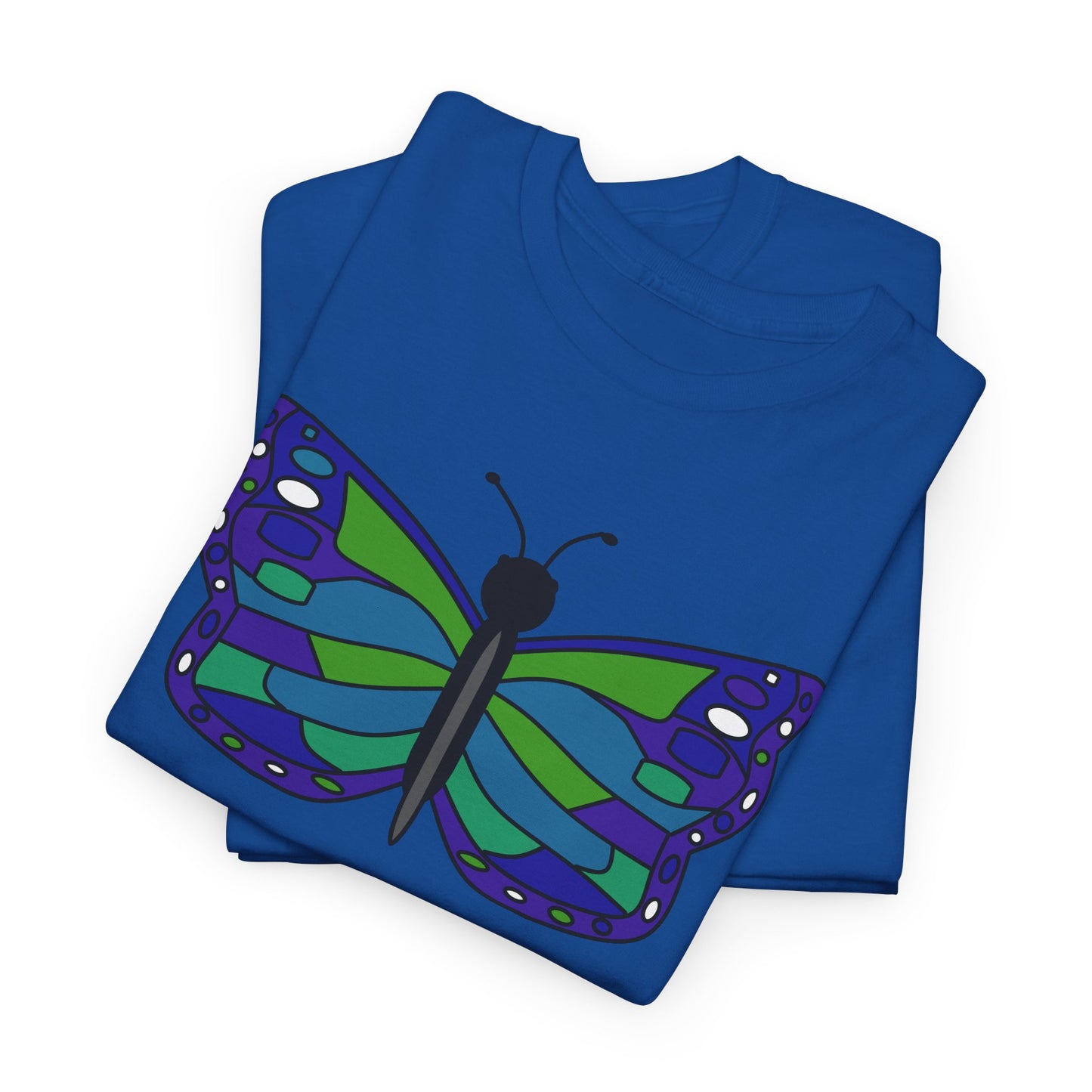 Butterfly Print Tee - Blue Green Butterfly Illustration T-shirt