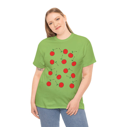 Red Cherry Pattern Frut T-shirt - Healthy Eating Tee