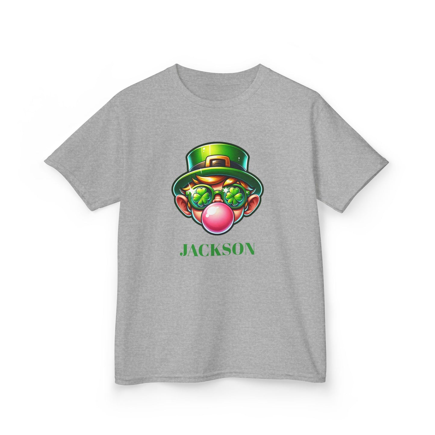 St Patricks Day Kids Tee - Leprauchaun Blowing Pink Gum