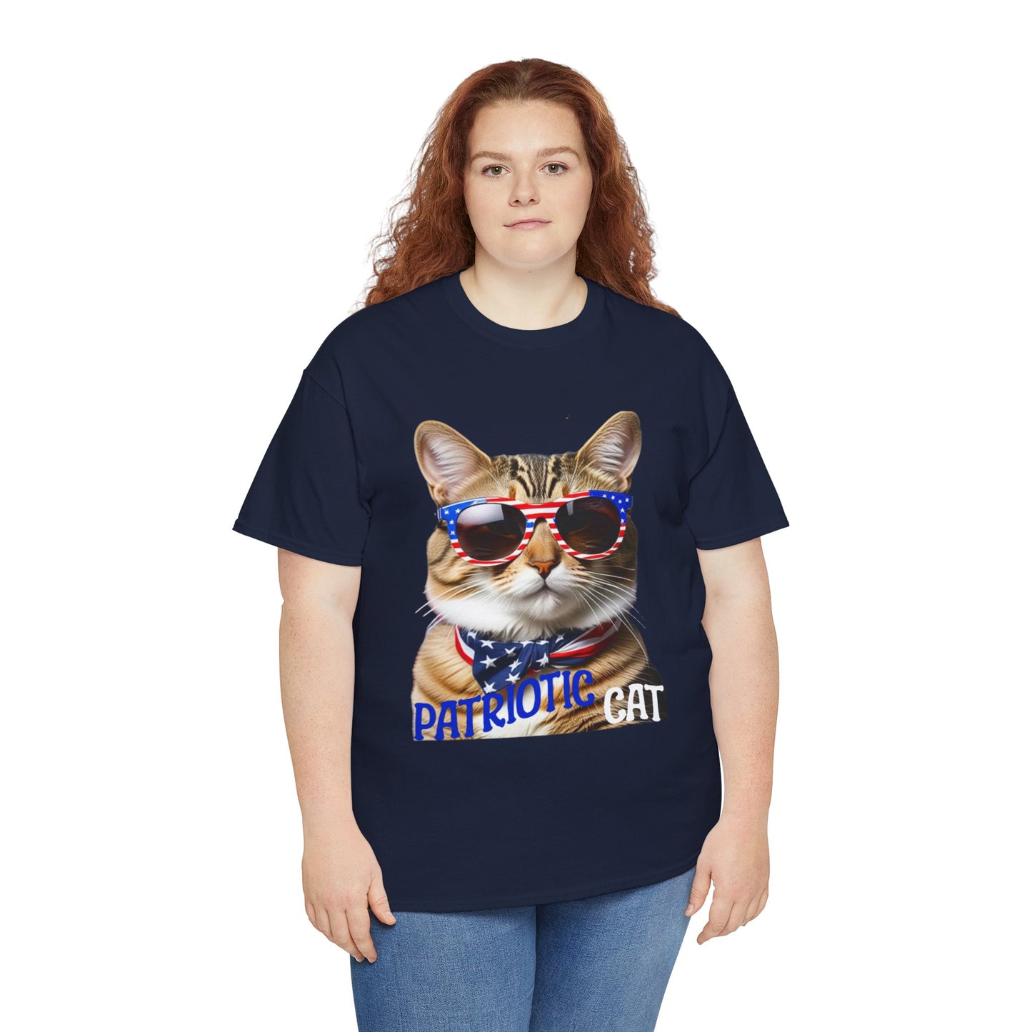 Patriotic Cat T-shirt for 4th of July - Unisex Tee, Heavy Cotton Shirt