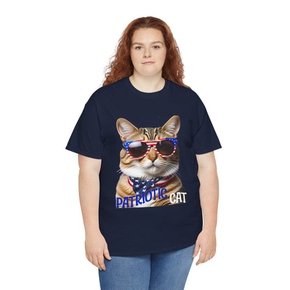 Patriotic Cat T-shirt for 4th of July - Unisex Tee, Heavy Cotton Shirt