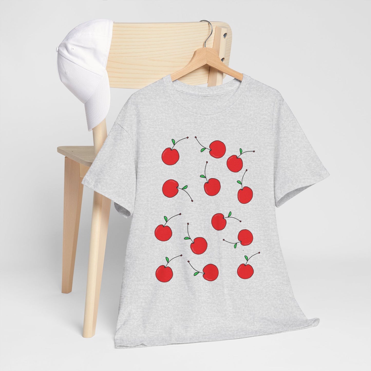 Red Cherry Pattern Frut T-shirt - Healthy Eating Tee