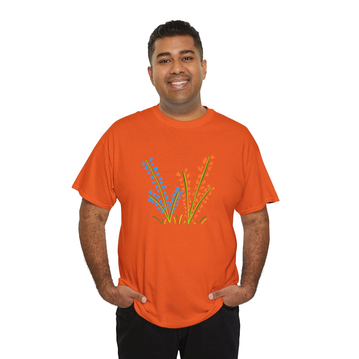 Blue Orange Wildflowers Tee - Unisex Heavy Cotton