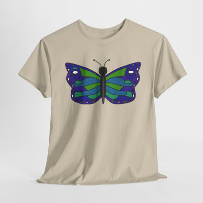 Butterfly Print Tee - Blue Green Butterfly Illustration T-shirt