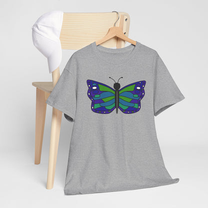 Butterfly Print Tee - Blue Green Butterfly Illustration T-shirt