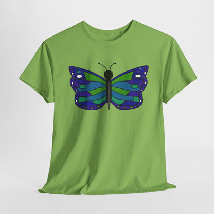 Butterfly Print Tee - Blue Green Butterfly Illustration T-shirt