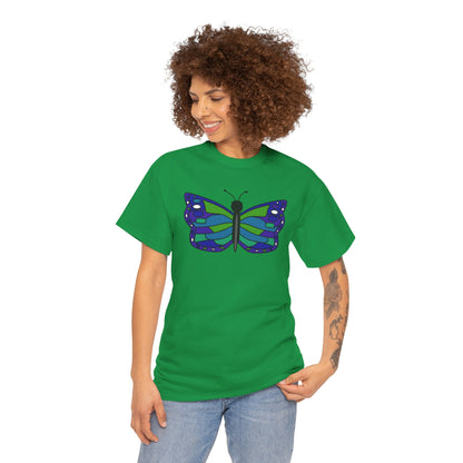 Butterfly Print Tee - Blue Green Butterfly Illustration T-shirt