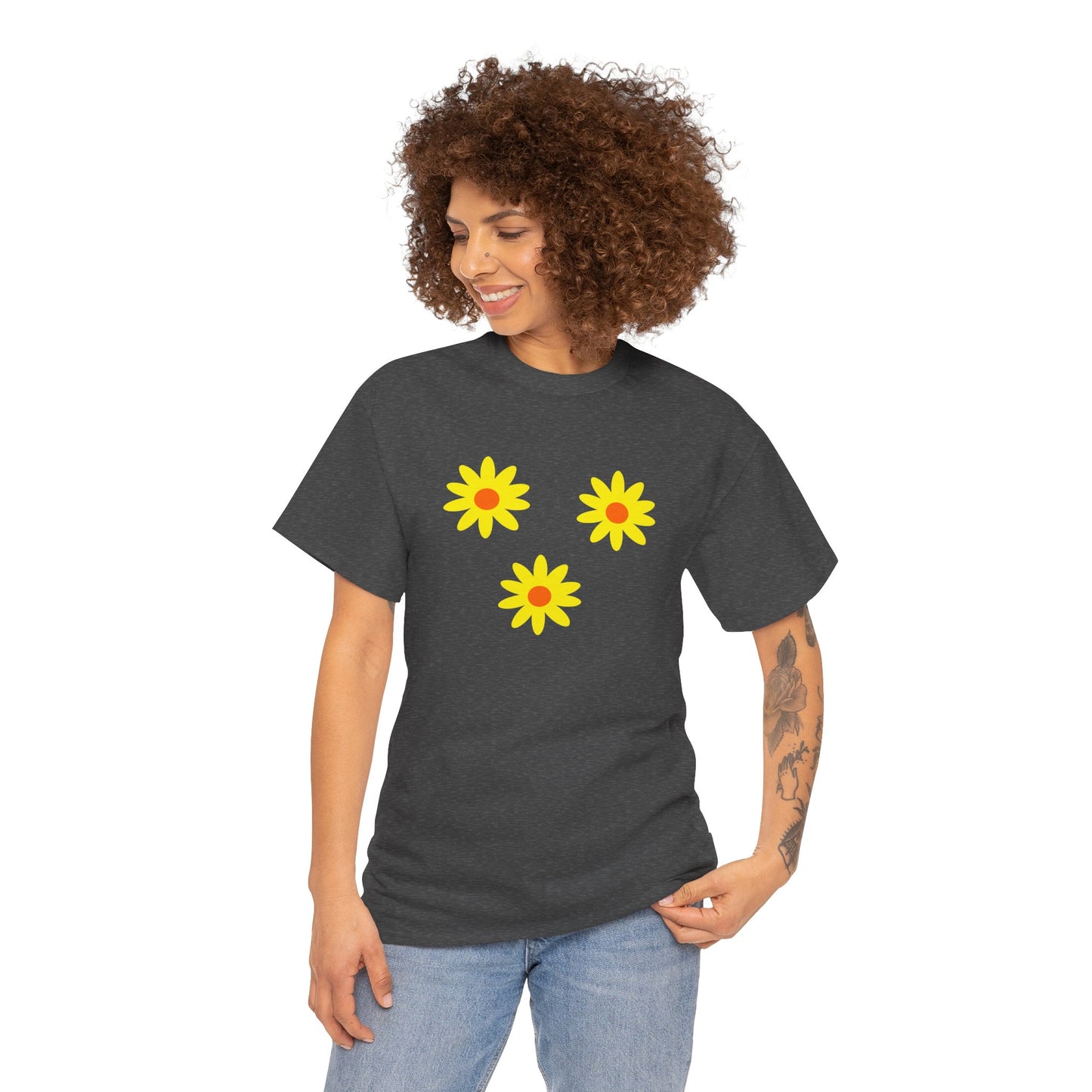 Trio Yellow Orange Daisy Pattern Tee - Daisies T-shirt