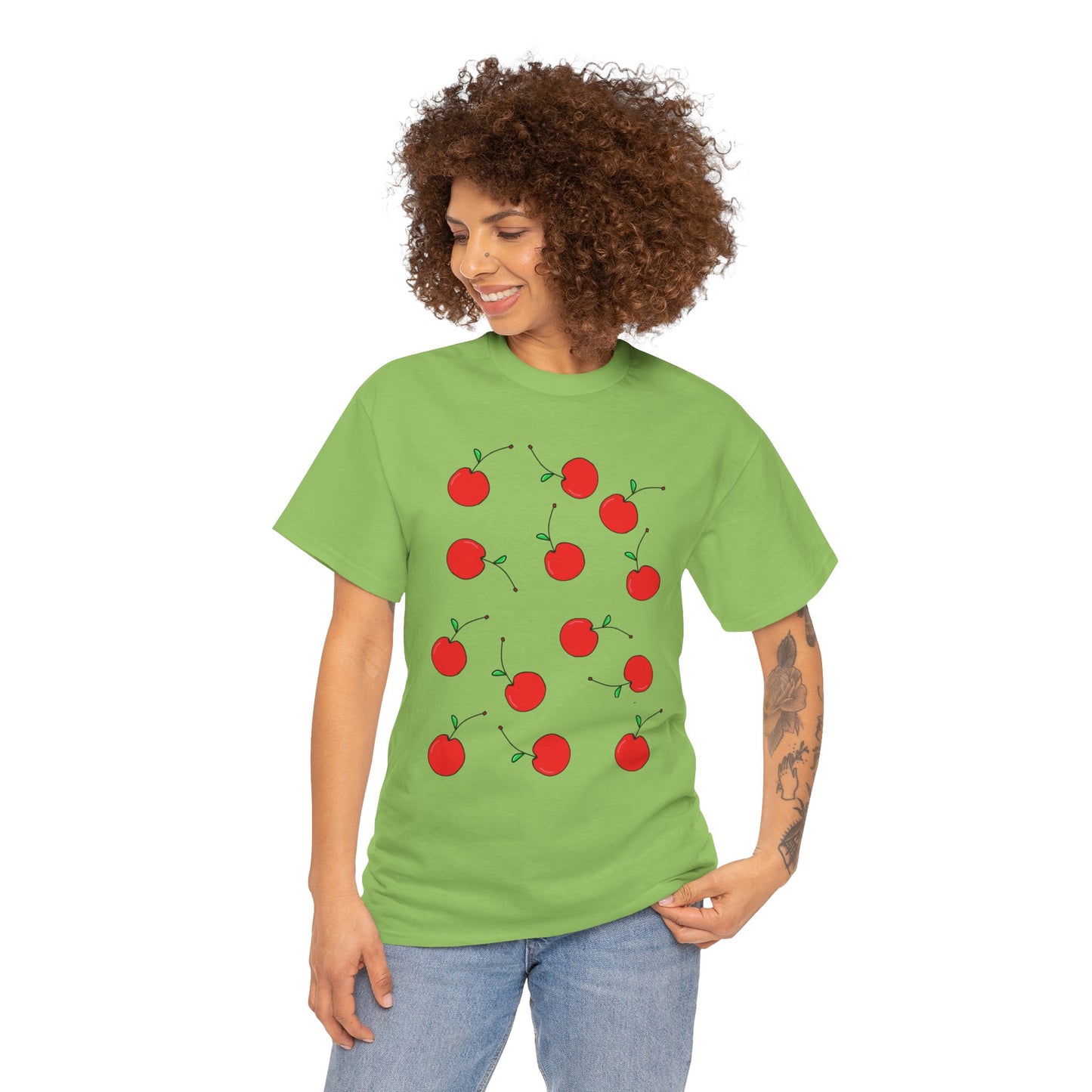 Red Cherry Pattern Frut T-shirt - Healthy Eating Tee