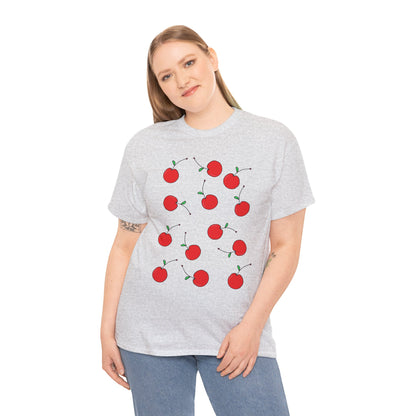 Red Cherry Pattern Frut T-shirt - Healthy Eating Tee