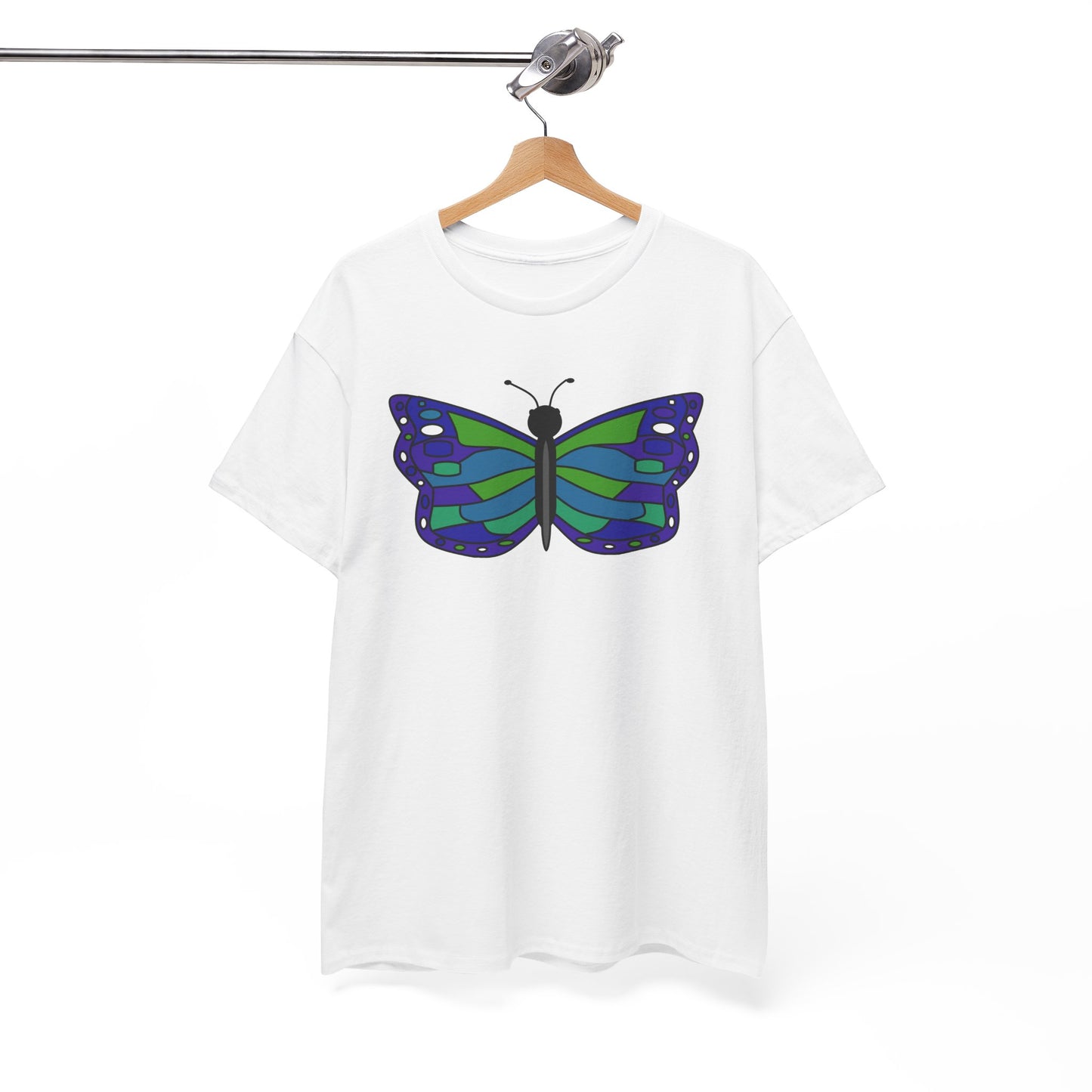 Butterfly Print Tee - Blue Green Butterfly Illustration T-shirt