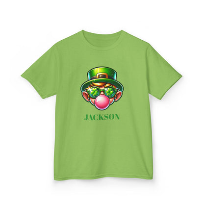 St Patricks Day Kids Tee - Leprauchaun Blowing Pink Gum