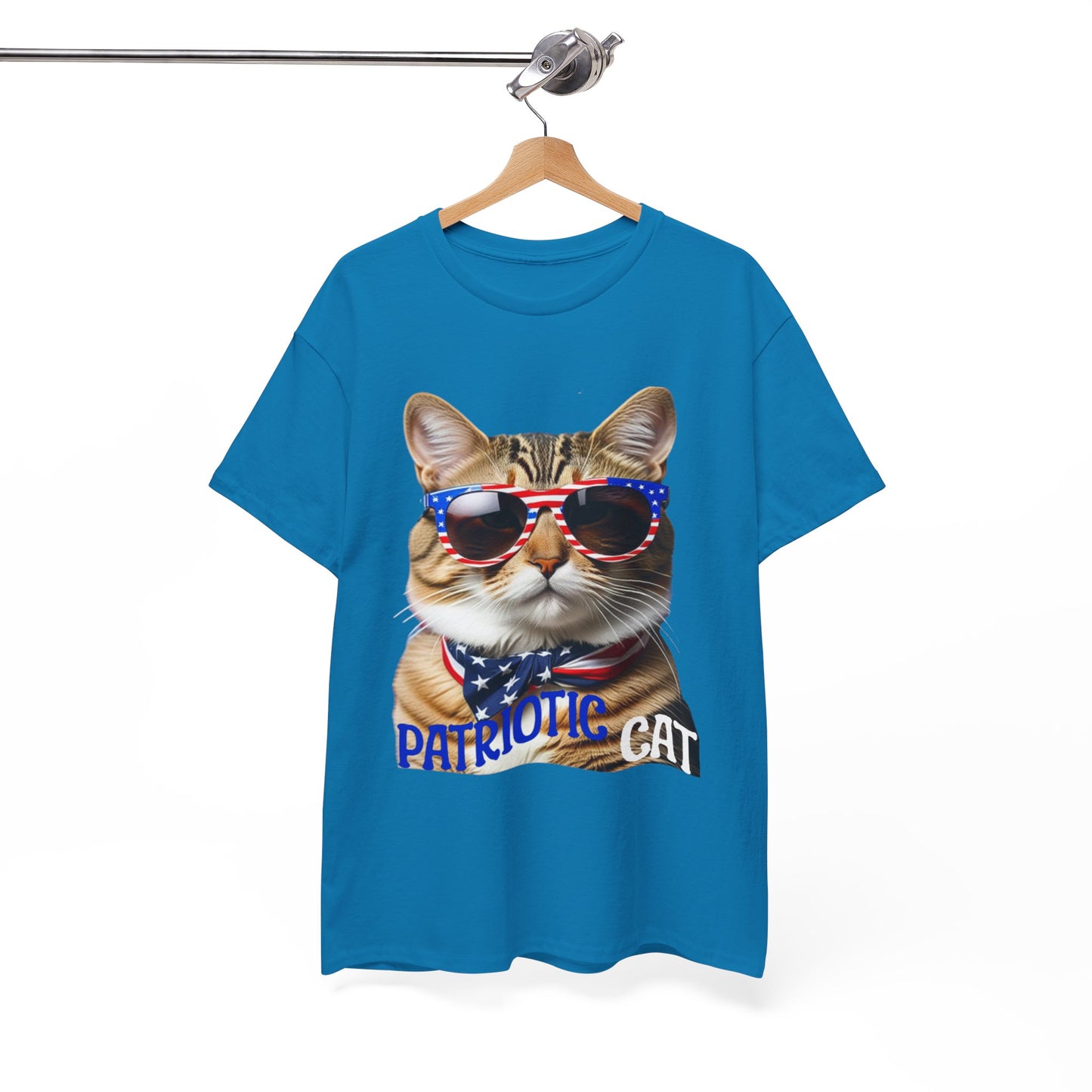 Patriotic Cat T-shirt for 4th of July - Unisex Tee, Heavy Cotton Shirt