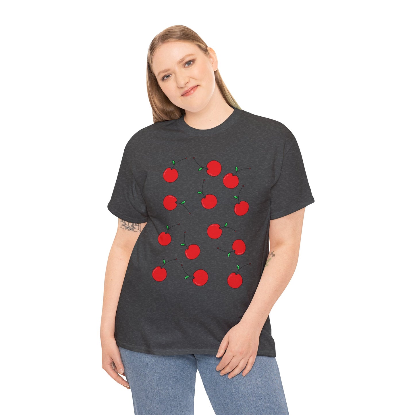 Red Cherry Pattern Frut T-shirt - Healthy Eating Tee