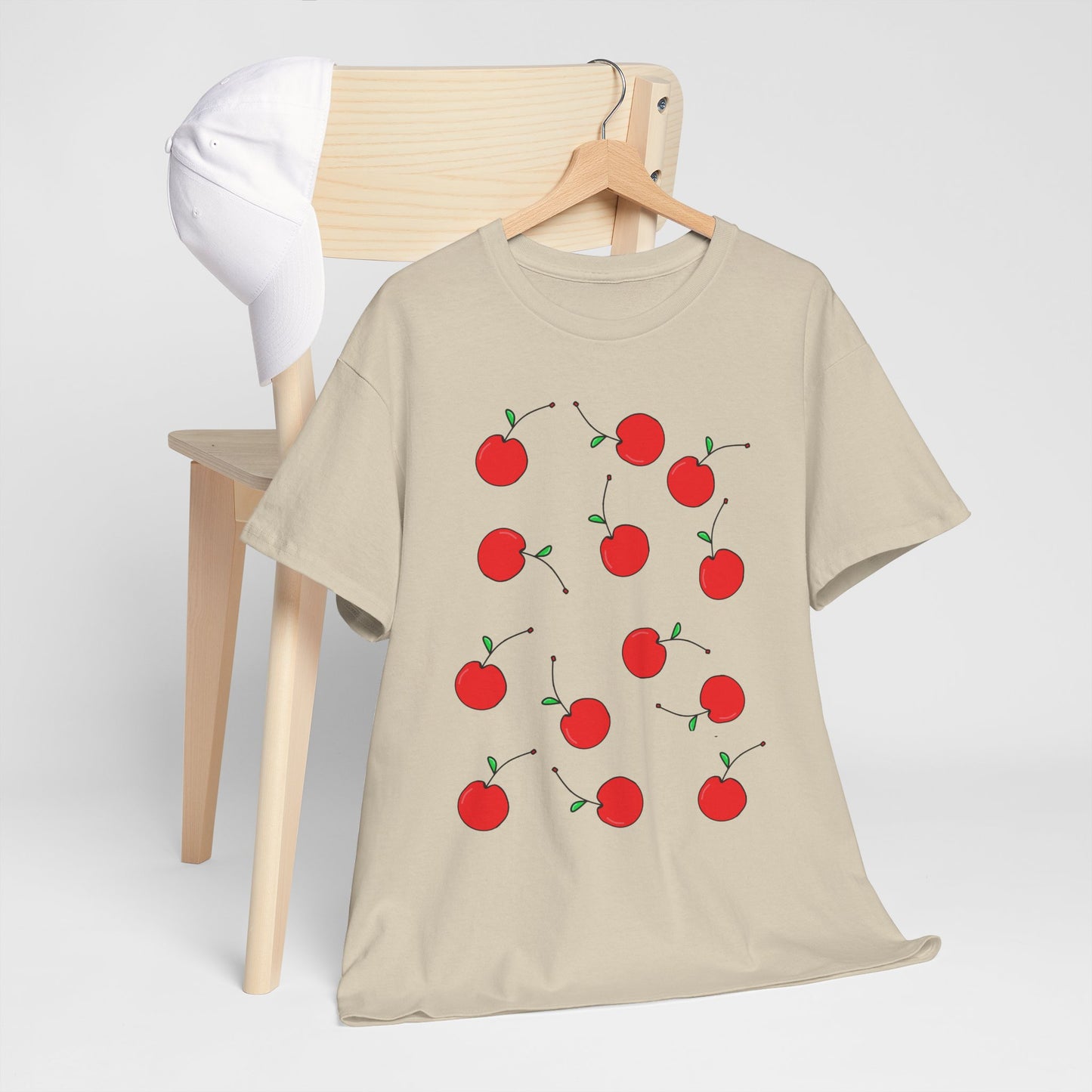 Red Cherry Pattern Frut T-shirt - Healthy Eating Tee