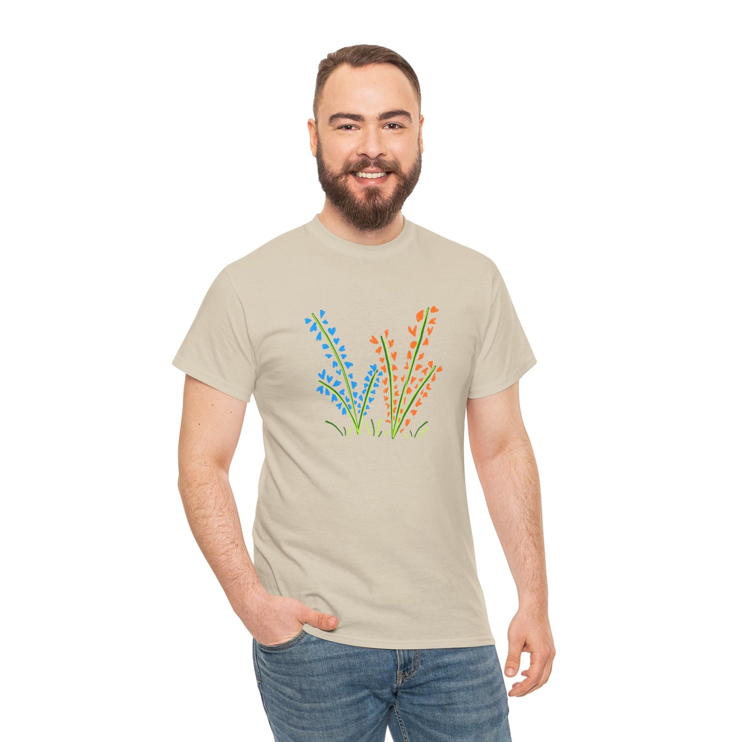 Blue Orange Wildflowers Tee - Unisex Heavy Cotton