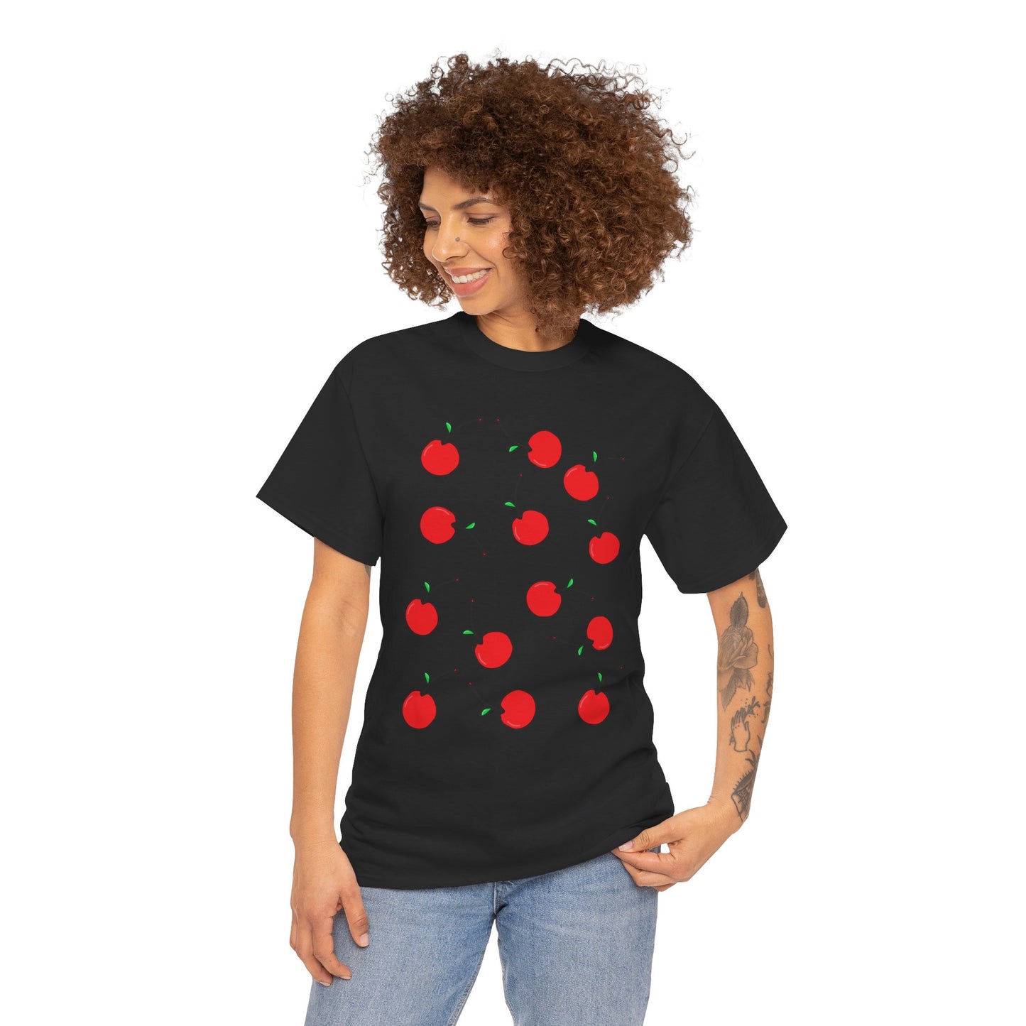 Red Cherry Pattern Frut T-shirt - Healthy Eating Tee