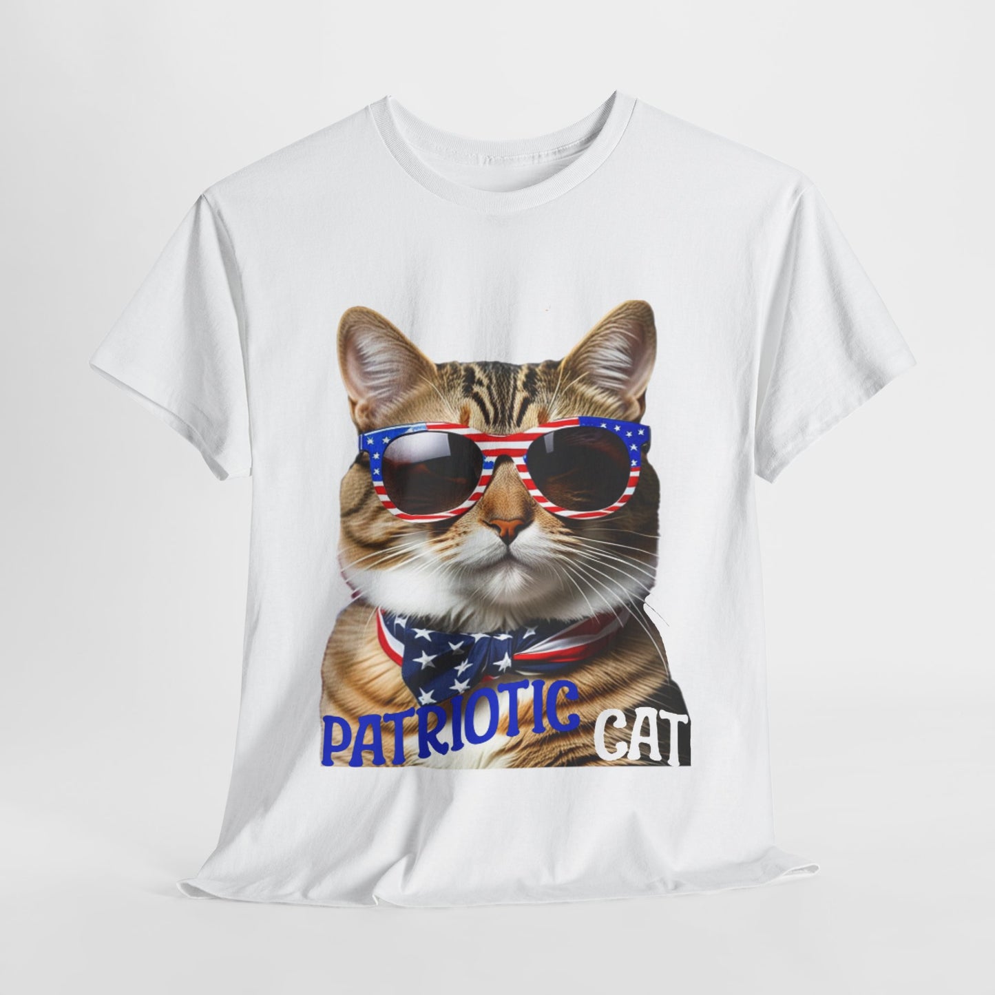 Patriotic Cat T-shirt for 4th of July - Unisex Tee, Heavy Cotton Shirt