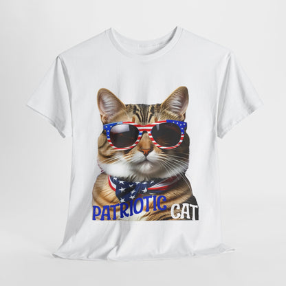 Patriotic Cat T-shirt for 4th of July - Unisex Tee, Heavy Cotton Shirt