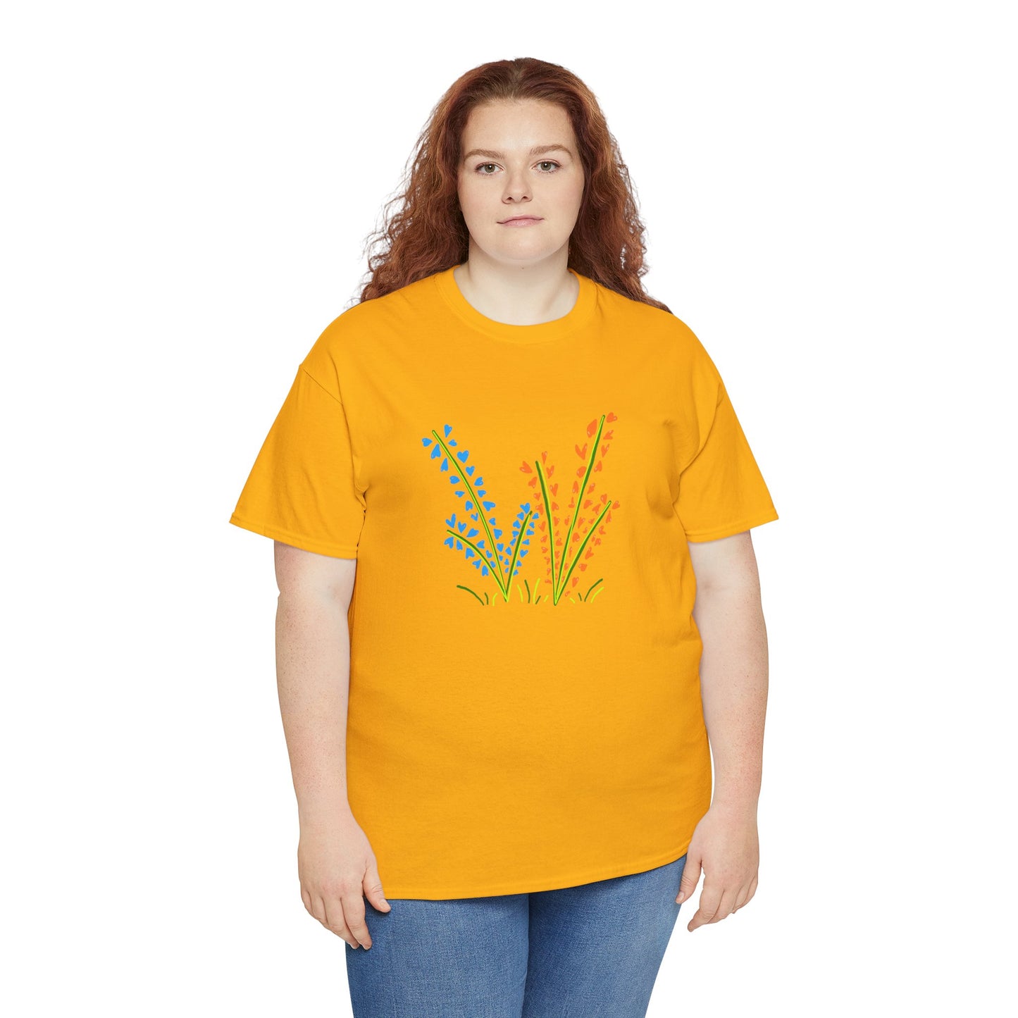 Blue Orange Wildflowers Tee - Unisex Heavy Cotton