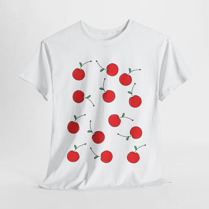 Red Cherry Pattern Frut T-shirt - Healthy Eating Tee