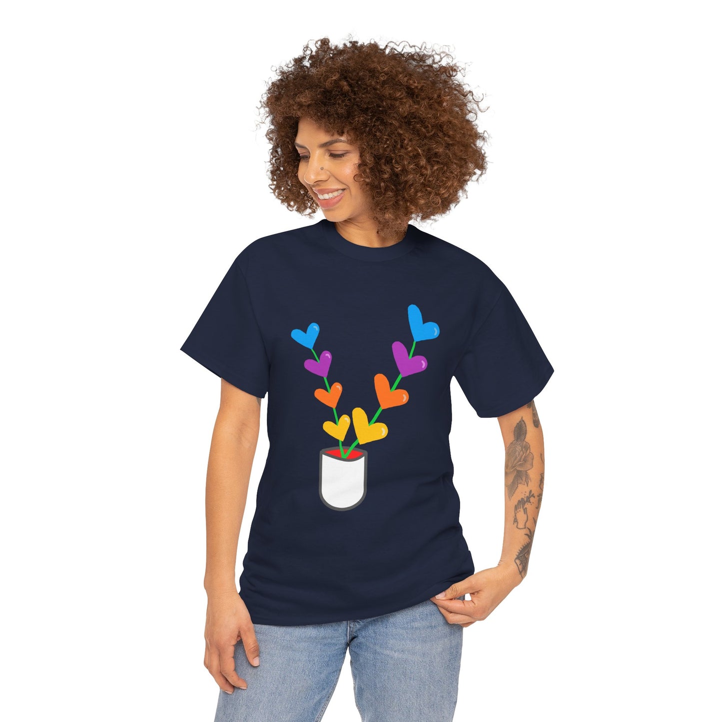 Colorful Heart Flowers T-shirt - Flower Pot Tee