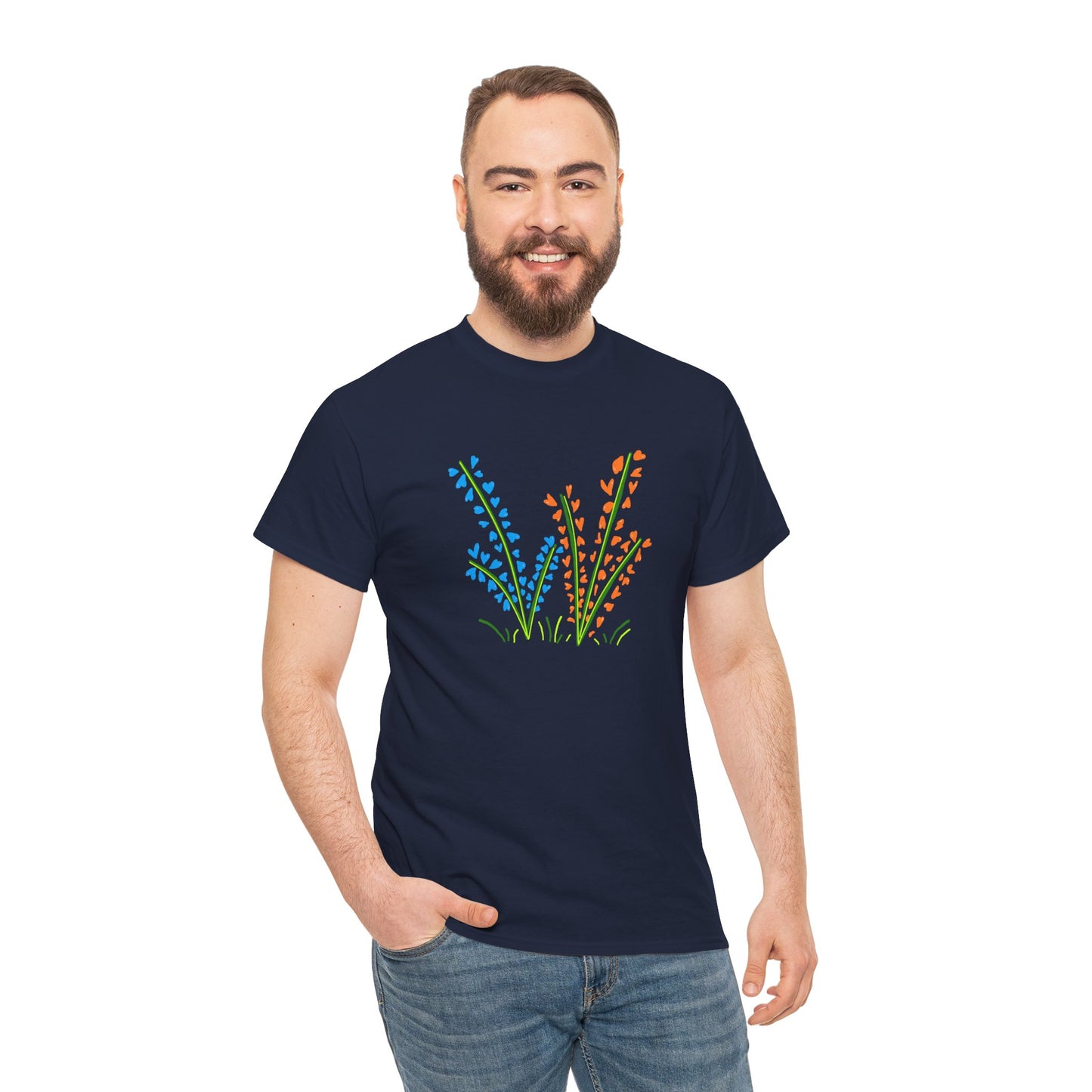 Blue Orange Wildflowers Tee - Unisex Heavy Cotton