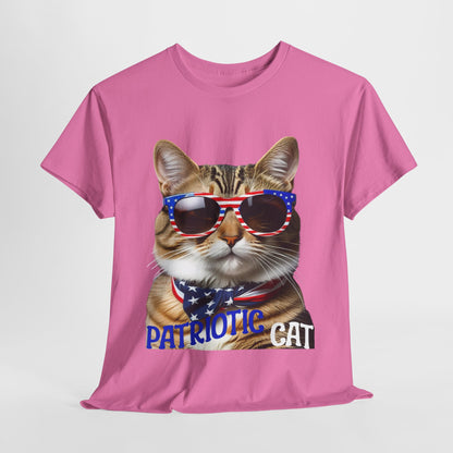 Patriotic Cat T-shirt for 4th of July - Unisex Tee, Heavy Cotton Shirt