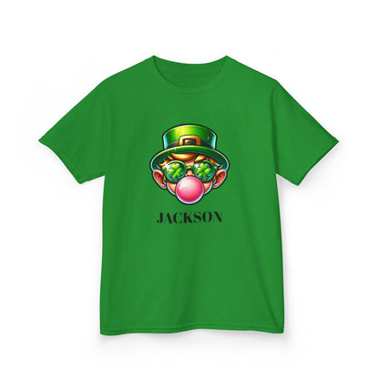 St Patricks Day Kids Tee - Leprauchaun Blowing Pink Gum