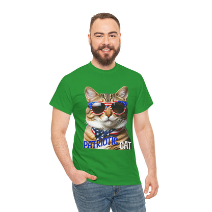 Patriotic Cat T-shirt for 4th of July - Unisex Tee, Heavy Cotton Shirt