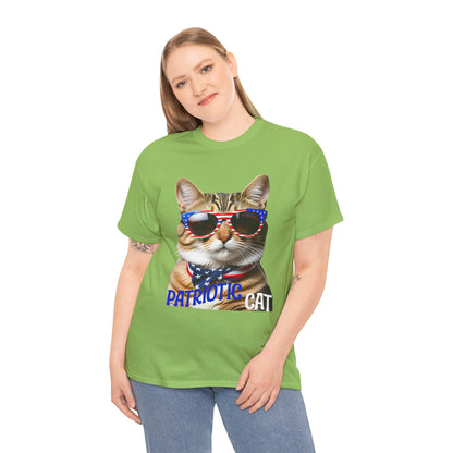 Patriotic Cat T-shirt for 4th of July - Unisex Tee, Heavy Cotton Shirt