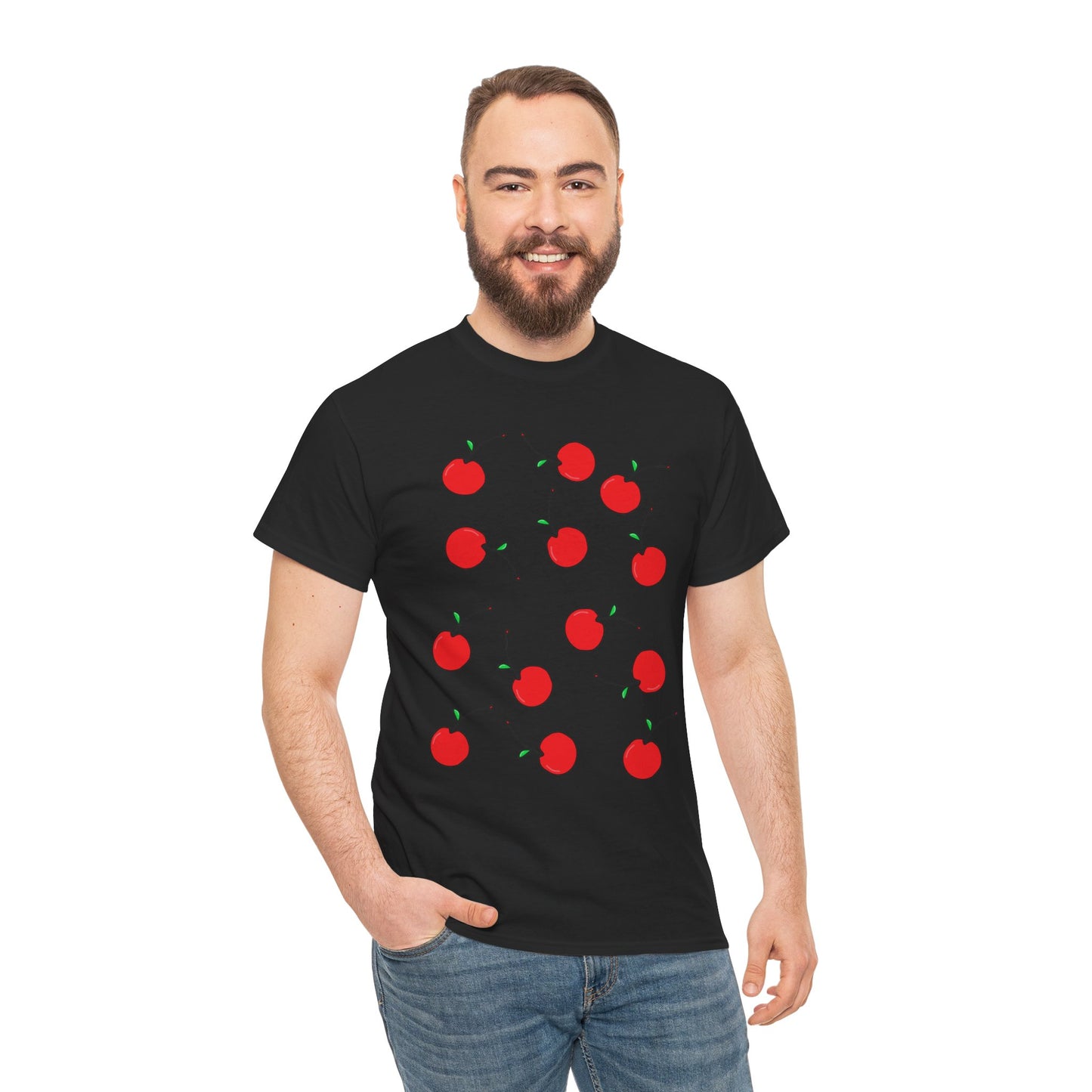 Red Cherry Pattern Frut T-shirt - Healthy Eating Tee