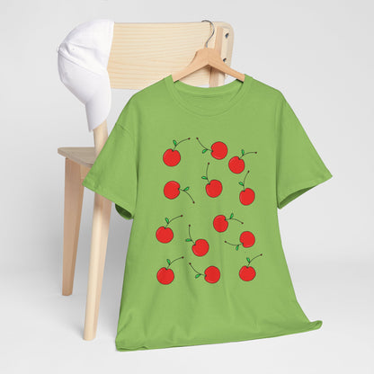 Red Cherry Pattern Frut T-shirt - Healthy Eating Tee