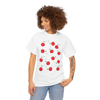 Red Cherry Pattern Frut T-shirt - Healthy Eating Tee