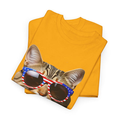 Patriotic Cat T-shirt for 4th of July - Unisex Tee, Heavy Cotton Shirt