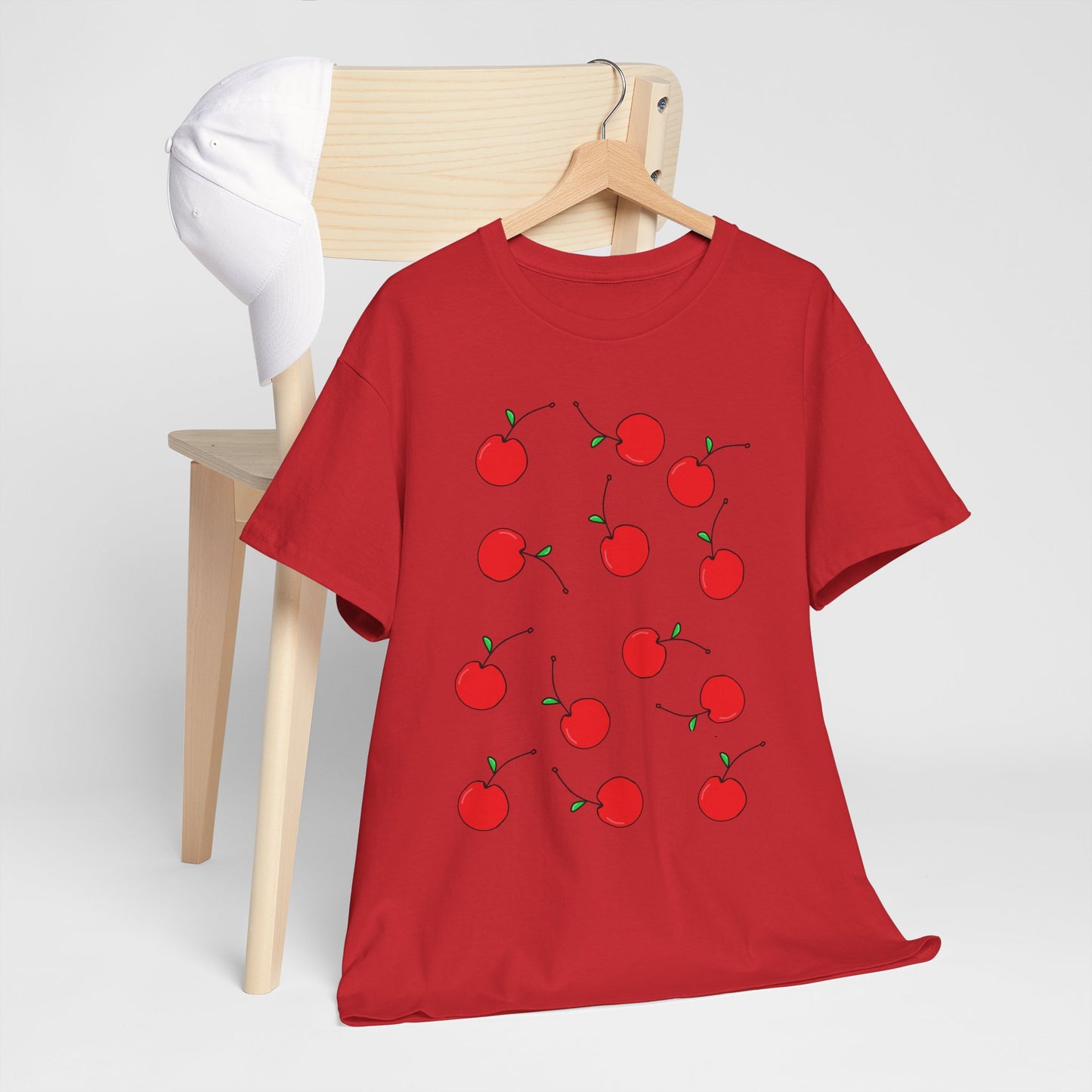 Red Cherry Pattern Frut T-shirt - Healthy Eating Tee