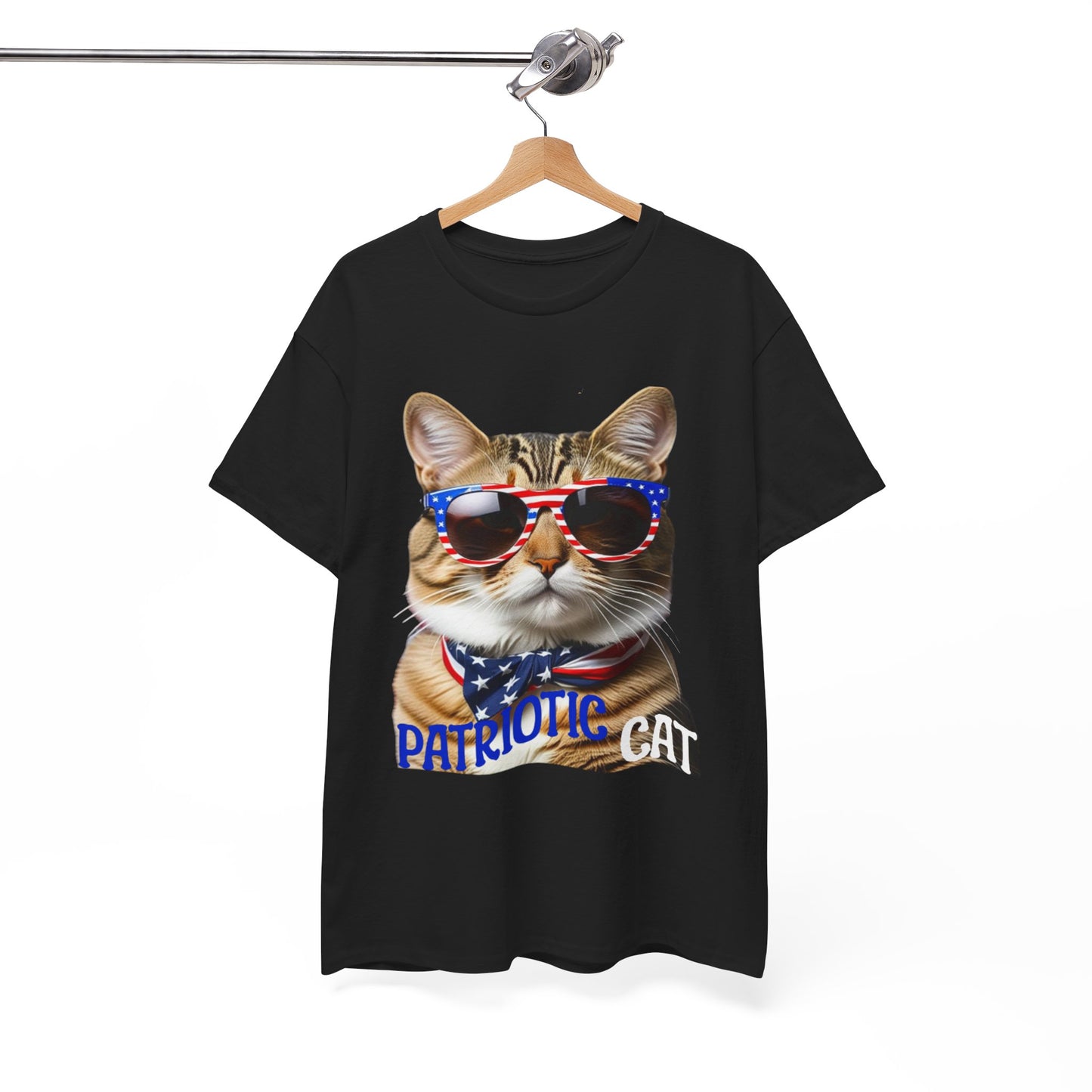 Patriotic Cat T-shirt for 4th of July - Unisex Tee, Heavy Cotton Shirt