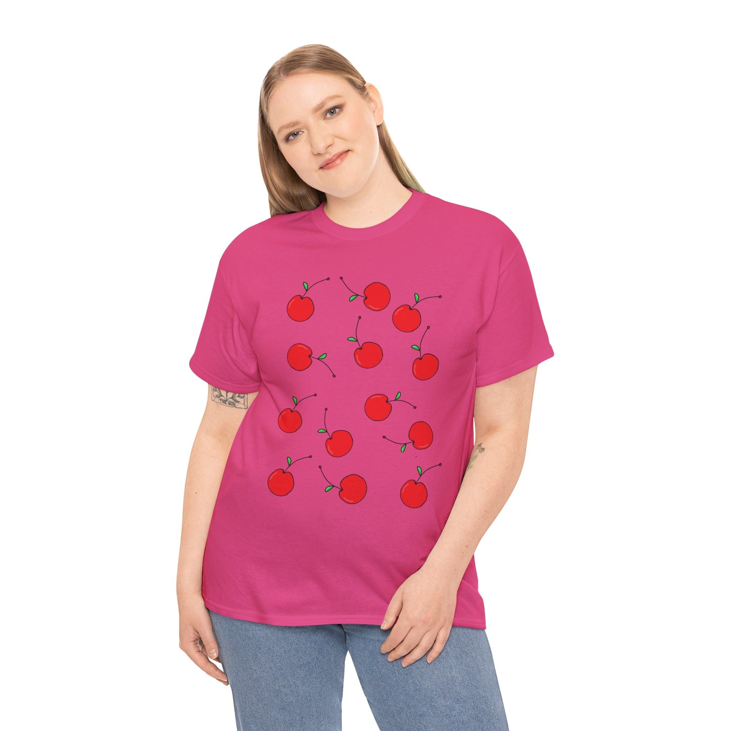 Red Cherry Pattern Frut T-shirt - Healthy Eating Tee