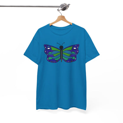 Butterfly Print Tee - Blue Green Butterfly Illustration T-shirt