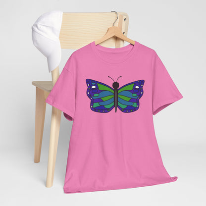 Butterfly Print Tee - Blue Green Butterfly Illustration T-shirt