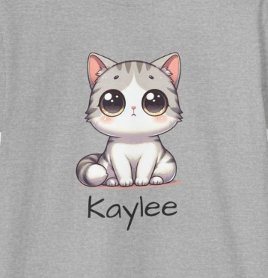 Cat Cartoon Kids Tee - Personalized Children's Tshirt