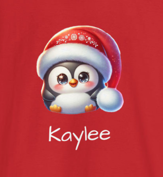 Kids T-Shirt - Cartoon Penguin Santa Hat Design