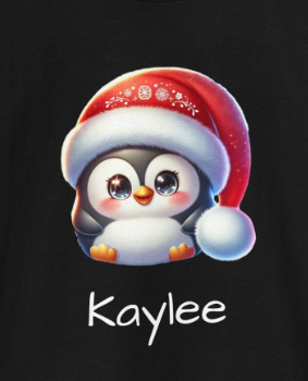 Kids T-Shirt - Cartoon Penguin Santa Hat Design