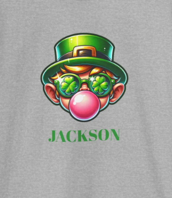 St Patricks Day Kids Tee - Leprauchaun Blowing Pink Gum