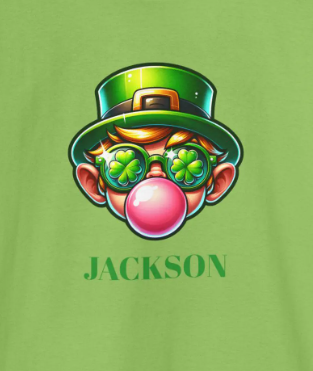 St Patricks Day Kids Tee - Leprauchaun Blowing Pink Gum