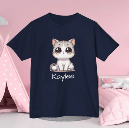 Cat Cartoon Kids Tee - Personalized Children's Tshirt